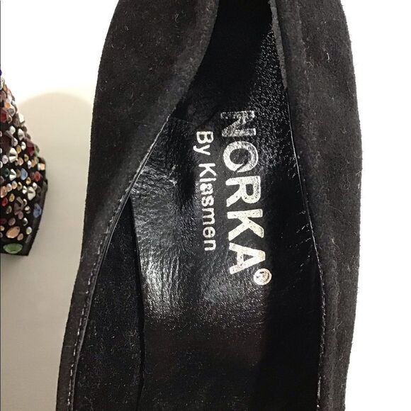 NORKA Black Suede Rhinestone Embellished High Heel Slip-On Pump Shoe NWOT Size 9 - Picture 8 of 11